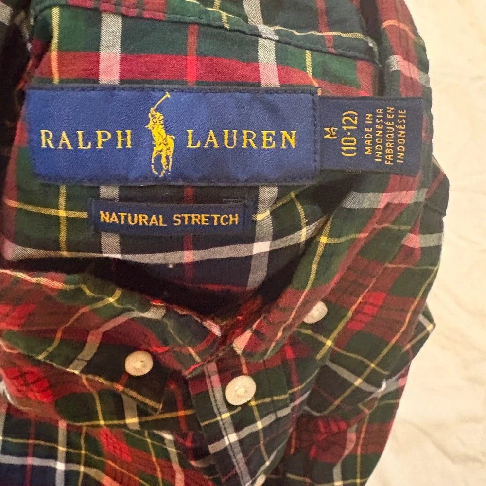Ralph Lauren Kids Plaid Button Down Shirts Lot of 3 Natural Stretch Size M 10-12